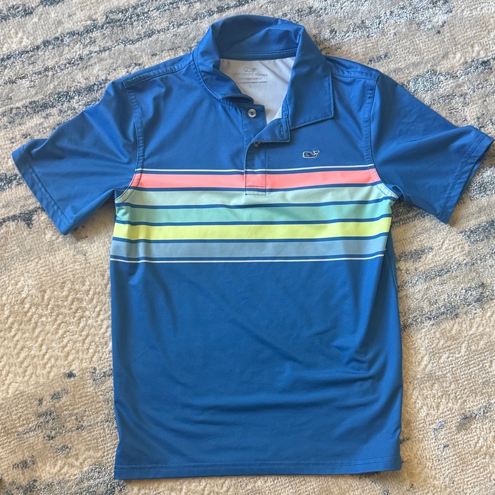 Vineyard Vines Kids Polo with Blue and Striped Design